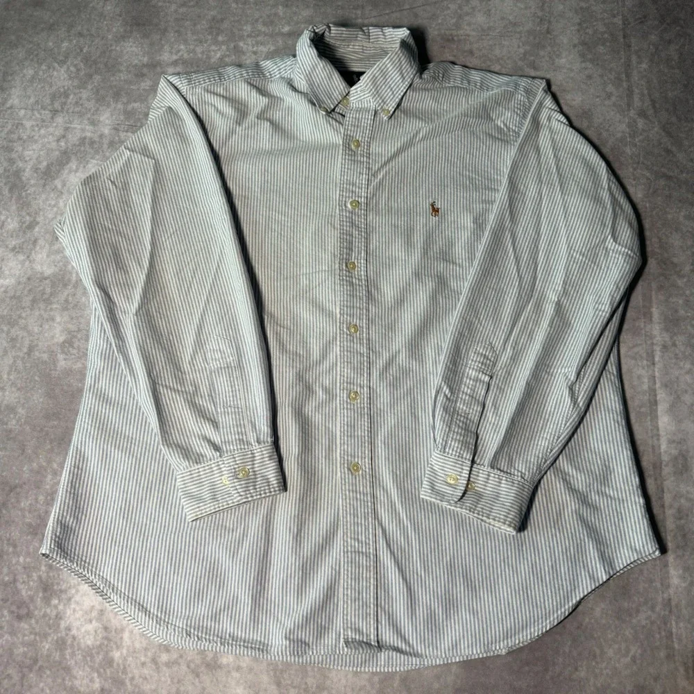 Polo Ralph Lauren Mens Classic Fit Striped Oxford Button Down Shirt Blue White